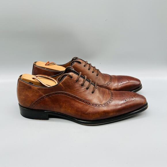 Mezlan Shoes Men 8.5 Brown Leather Oxford Dress Brogue Lace Up Medallion Classic main image 6